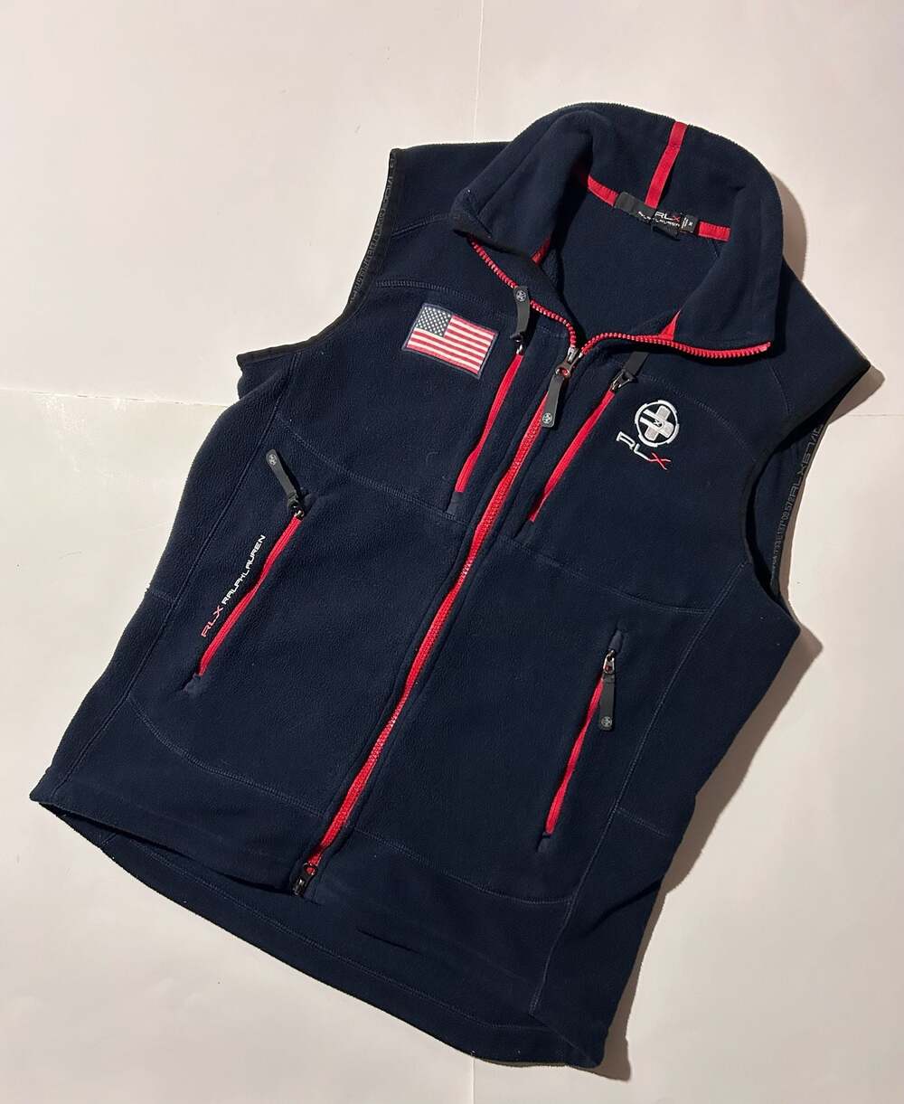 RLX Ralph Lauren USA Flag Embroidered Full-Zip Fleece Vest